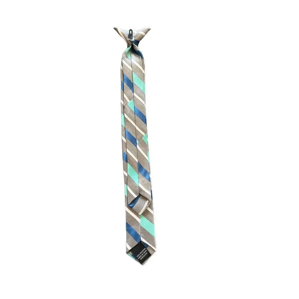 Bill Blass Essential ,George Boys Tie 3 Piece Red/ Gray Stripes, Paisley Blue